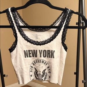 Brandy Melville White and Black Lace Crop Top